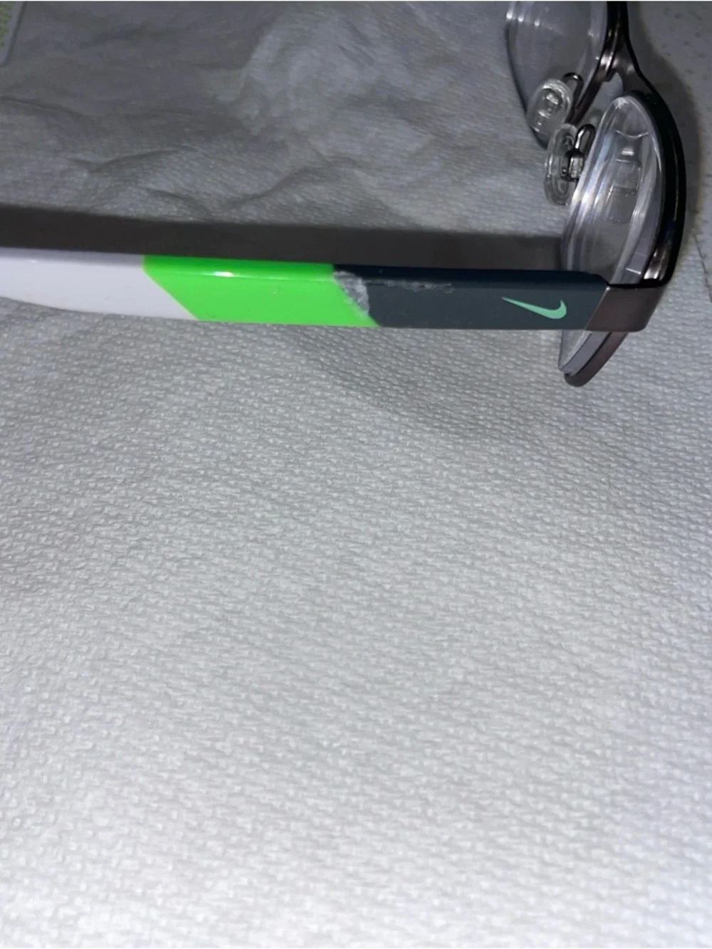 Silver Rectangle Glasses with Green Accent